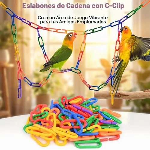 Vista 3 de Sukh 250 ganchos coloridos de clips en C, eslabones de cadena de plástico, juguete de pájaros, accesorios de bricolaje para jaula de periquitos