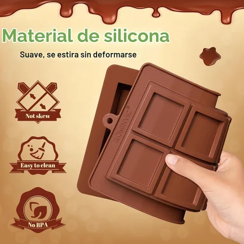 Vista 3 de Juego de moldes de chocolate Dubai 2 piezas, moldes de barra de chocolate de silicona grandes y gruesos de 0.79 pulgadas de profundidad y raspador