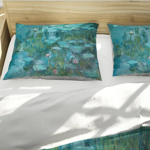 Vista 4 de Juego de funda de edredón Monet Water Lily - 1 funda nórdica con 2 fundas de almohada - 3 piezas Funda edredón con cierre de cremallera - Ultra