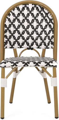 Vista 9 de Christopher Knight Home Anastasia - Silla francesa para exteriores (juego de 2), color negro + blanco + acabado de bambú