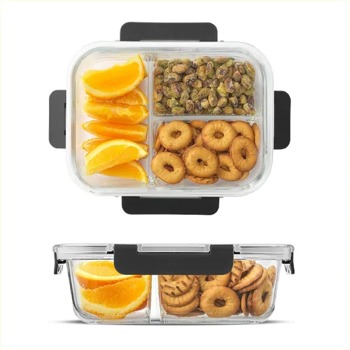 Vista 8 de JoyJolt Juego de caja Bento dividida de 3 compartimentos de vidrio para preparación de comidas, paquete de 5 recipientes herméticos