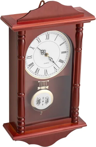 Vista 9 de VEVOR Reloj de pared vintage de abuelo, reloj de pared de madera de pino de 18 pulgadas con péndulo, relojes de pared de MDF con movimiento