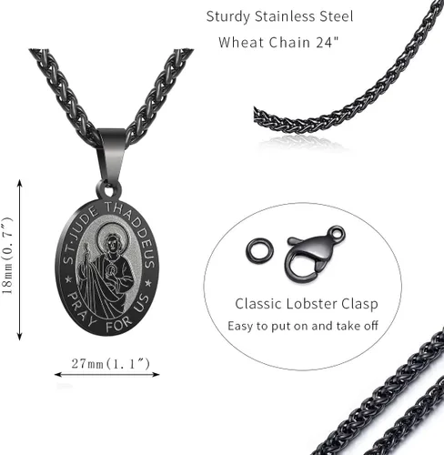 Vista 5 de RS Collar con medalla de San Miguel, Cristóbal, JudeBenedictoJoséAntonio, para hombres, 24 en regalos religiosos