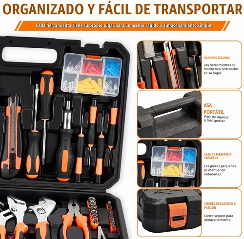 Vista 8 de KOOPOOL Kit de herramientas de 160 piezas para el hogar, juego de herramientas para el hogar para bricolaje