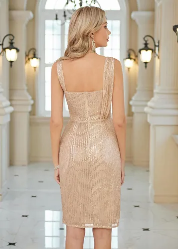 Vista 5 de GRACE KARIN Vestido de lentejuelas fruncido 2023 para mujer, con tirantes asimétricos, vestido de tubo para fiesta