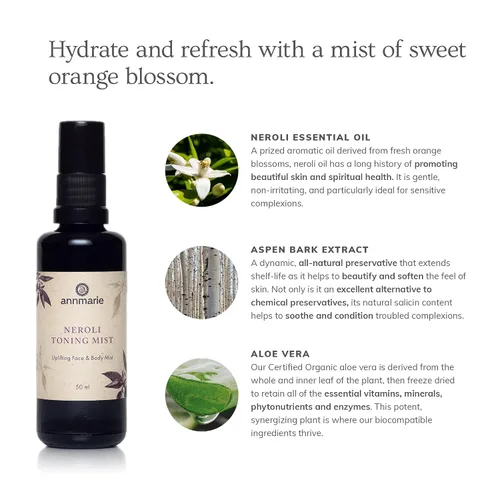 Vista 3 de Annmarie Skin Care Neroli Toning Mist - Infusión hidratante de aloe vera orgánica, tónico refrescante y calmante para piel seca y opaca, adecuado