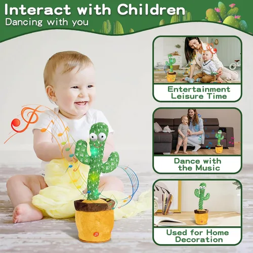 Vista 5 de Juguete de cactus que habla bailando para bebés, niños y niñas, juguete de grabación que imita el canto repite lo que dices, regalo musical
