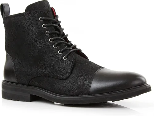 Vista 12 de Polar Fox Botas de tobillo para hombre Colección de botas casuales con cordones Estilos de punta redonda y punta lisa 1. Negro y lana