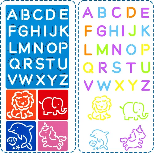 Vista 3 de Juego de 22 plantillas de trazado del alfabeto para niños, plantillas de dibujo con resaltador de color, letras y números y bonitos tableros
