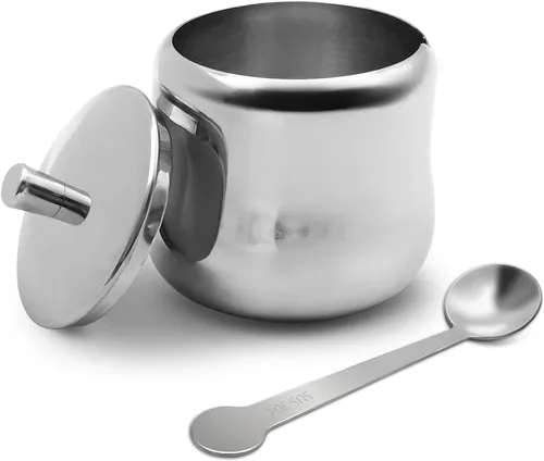 Vista 10 de Tarro de Azúcar de Acero Inoxidable de 300ml con Tapa y Cuchara 10 OZ Tarro de Condimentos para Café, Recipiente de Especias con Tapa y Cuchara