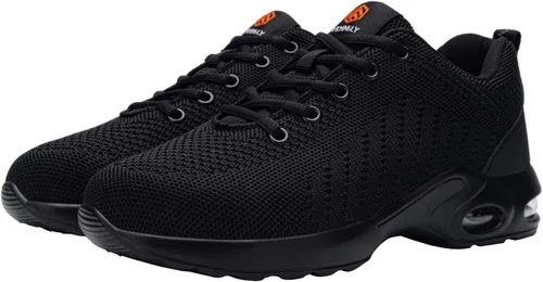 Vista 7 de DYKHMILY Zapatos deportivos con punta de acero para hombres y mujeres, zapatos de trabajo ligeros, antideslizantes, zapatos de seguridad