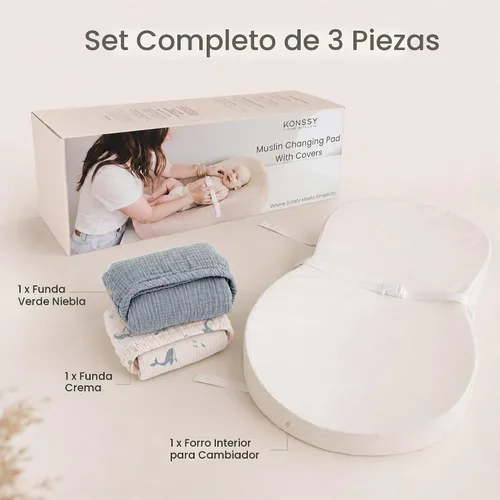 Vista 8 de Konssy Cambiador de muselina con espuma de forro impermeable, incluye 2 unidades de funda suave y de algodón, cambiador de pañales para bebé
