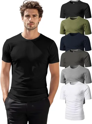 Vista 46 de H2H Camisetas para hombre - Pack de varias unidades, diseño simple, manga corta, ajuste delgado, mezcla de algodón (cuello en V/cuello redondo)