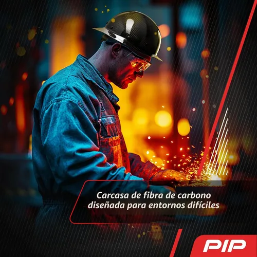 Vista 3 de PIP Wolfjaw, casco duro de ala completa con cúpula lisa y carcasa de fibra de carbono brillante, suspensión textil remachada de 8 puntos, ajuste