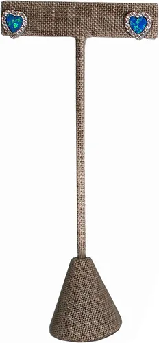Vista 3 de 3 Gris Elegante Lino 5.75 "Pendientes T Stand Display, Soporte en forma de T para feria comercial, negocio en casa, promoción, o simplemente