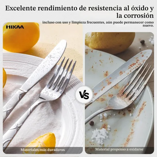 Vista 4 de HIKAA Juego de cubiertos de 20 piezas servicio para 4, juego de cubiertos de acero inoxidable premium, juegos de cubiertos pulidos como espejo