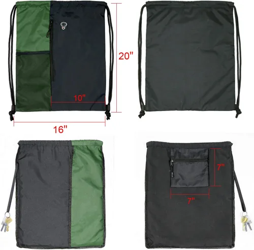 Vista 3 de Mochila con cordón, con estilo deportivo, bolsa de gimnasio para mujeres, hombres y niños, bolsa de gran tamaño con zíper y bolsillos de malla