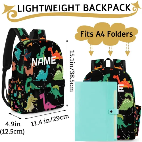 Vista 5 de OMFUNS Mochila personalizada de animales lindos para niños y niñas, mochila personalizada para niños y niñas, mochila escolar de viaje, Dinosaurio