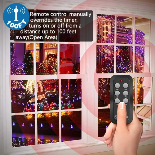 Vista 6 de K KASONIC - Temporizador de luz para exteriores, interruptor de temporizador de enchufe con sensor impermeable, control remoto de 100 pies