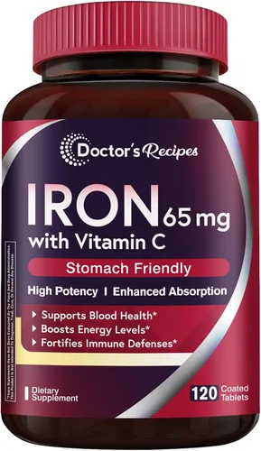 Vista 13 de Doctor's Recipes Suplemento de hierro de 65 mg con vitamina C – Absorción maximizada y píldoras de hierro amigables con el estómago