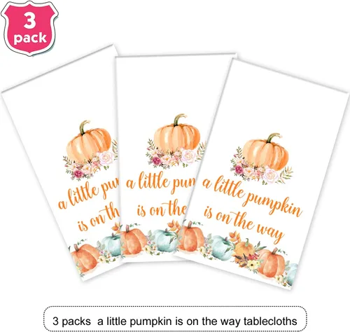 Vista 2 de A Little Pumpkin On The Way - Decoraciones de fiesta de baby shower, cubierta de mesa de calabaza (3 paquetes, 51 x 108 pulgadas)