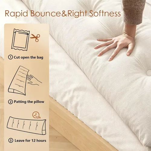 Vista 5 de Almohada para cabecero de cama enrollable, almohada de respaldo de cuña para sentarse en la cama con bolsillo lateral, almohada de lectura