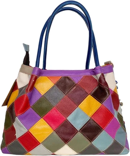 Vista 3 de Bolso de hombro grande de piel auténtica con estampado floral multicolor para mujer