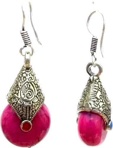 Vista 2 de DESI HAWKER Pendiente oxidado de plata Bali Jhumki Jhumka Joyería Bollywood gancho gota cuelgan NI-153, Metal