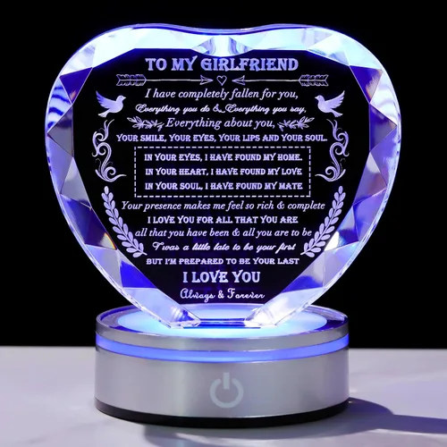 Vista 10 de Regalos Qianwei para novia de novio únicos - Regalos personalizados de corazón de cristal para mi novia que lo tiene todo - Ideas de regalo