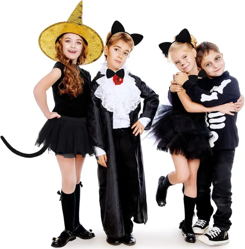 Vista 6 de URATOT Paquete de 4 diademas con orejas de gato falda tutú de gato accesorios de disfraz de Halloween