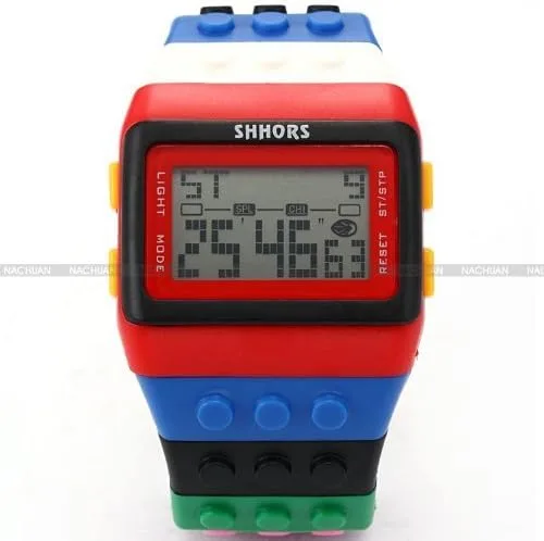 Vista 2 de SHHORS Rainbow Building Blocks Digital LED Light Ladies Men Reloj deportivo impermeable LED087, Digital