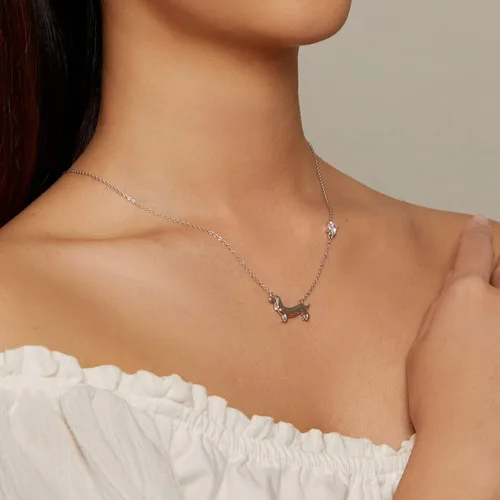 Vista 4 de MUNDELL 925 Sterling Silver Cute Dachshund Pendant Necklaces Cat Animal Necklaces for Women Fine Jewelry