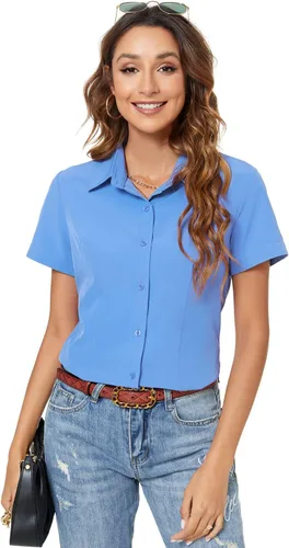 Vista 26 de Camisas de manga corta con botones para mujer, blusa de vestir básica simple