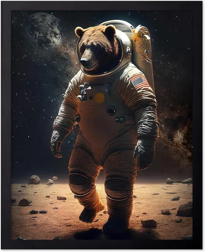 Vista 14 de Poster Master Póster vintage de animales – Impresión retro divertida – Regalo para artista, amigo – Oso Grizzly en traje espacial, astronauta, luna