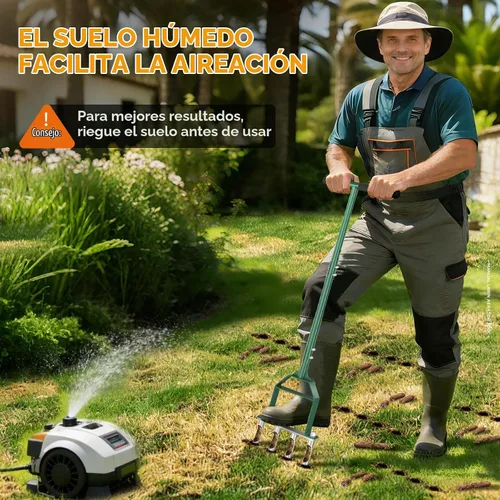 Vista 5 de Suntee Herramienta aireadora de césped, herramienta de césped con núcleo manual con 4 dientes huecos de acero inoxidable, altura ajustable