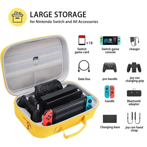 Vista 2 de Compact Hard Shell Cute Carrying Travel Case, Kawaii Yellow Storage Bag Compatible with Nintendo SwitchSwitch OLED, Portable Travel Case with strap
