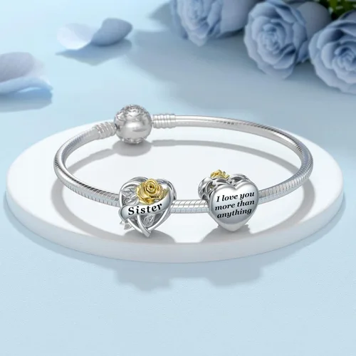 Vista 2 de DALARAN Abalorios de plata de ley 925 para madre, hija, hermana, esposa, amiga, abuela, abalorios para pulsera y collar
