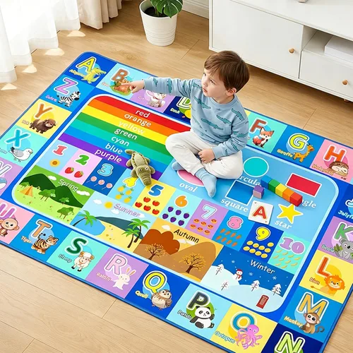 Vista 5 de Alfombra infantil para sala de juegos, dormitorio, 2.5 x 4 pies, alfombra educativa ABC para aula, guardería, alfombra antideslizante de aprendizaje