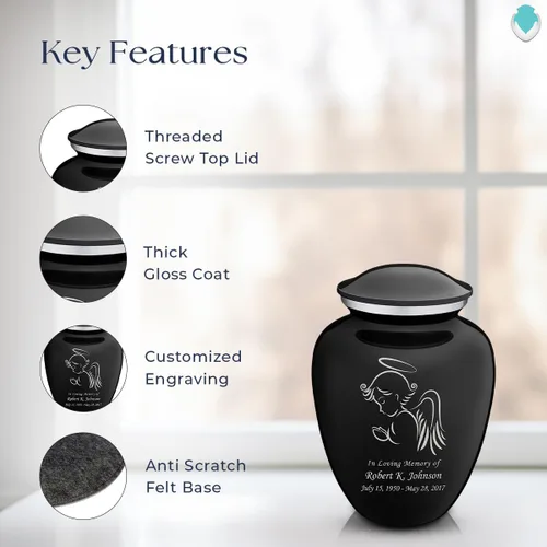Vista 2 de Geturns - Pequeñas urnas de cremación de ángel personalizadas para cenizas humanas, urna funeraria negra para mujeres y hombres con capacidad