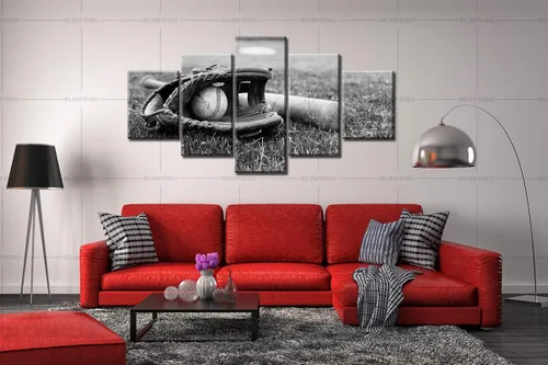 Vista 2 de BLINFEIRU 5 piezas de lienzo de arte de pared – equipo de béisbol rústico con temática deportiva – Decoración moderna para el hogar para niños