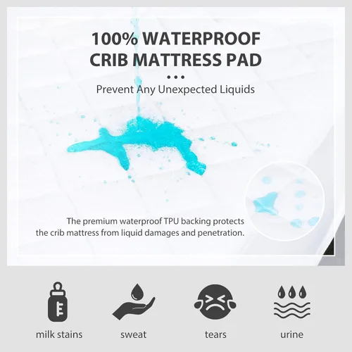 Vista 4 de Ruili Protector de colchón impermeable de viscosa de bambú y rayón, paquete de 2 fundas acolchadas para colchón de bebé, colchón suave de viscosa