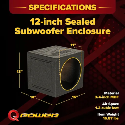 Vista 3 de QPower 12 Pulgadas Caja de Subwoofer Sellada Individual, Caja de Audio para Coche, QBOMB