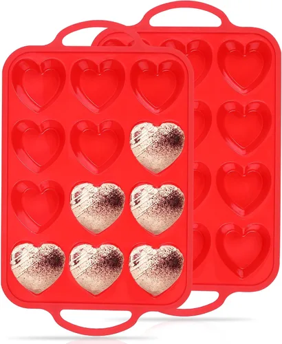 Vista 19 de Moldes de silicona pequeños en forma de corazón de 2 pulgadas para chocolate, caramelo, pastel, jabón (Juego de 2, crema)