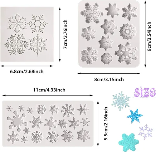 Vista 2 de Patelai 6 piezas Molde de silicona de copo de nieve 3D Molde de silicona de copo de nieve de fondant navideño para pastel, cupcake, chocolate