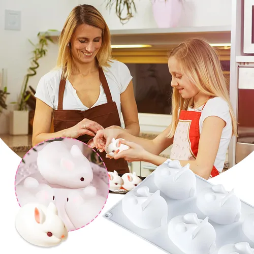Vista 4 de Molde de silicona para conejito de Pascua, molde de silicona para conejo, molde de silicona 3D, moldes de silicona para conejito de Pascua, molde