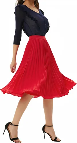 Vista 65 de GRACE KARIN - Falda plisada de gasa para mujer, con cintura alta y elástica, vuelo, corte acampanado y longitud por debajo de la rodilla