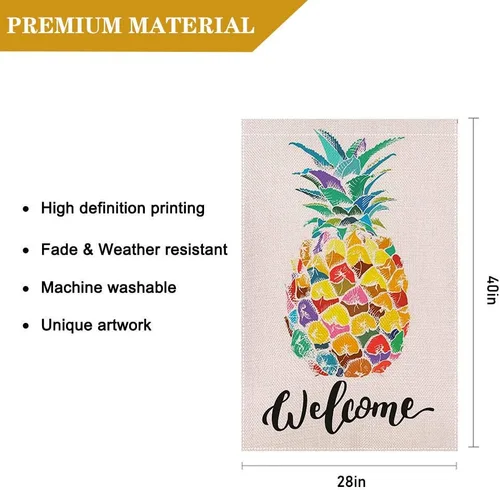 Vista 2 de Bandera de bienvenida con diseño de piña de 28 x 40 pulgadas, para primavera y verano, de doble cara, para decoración de patio de granja de temporada