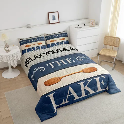 Vista 3 de jejeloiu Juego de edredón de lago para niños, tamaño individual, juego de ropa de cama relajante de paleta de lago para niños, decoración de casa