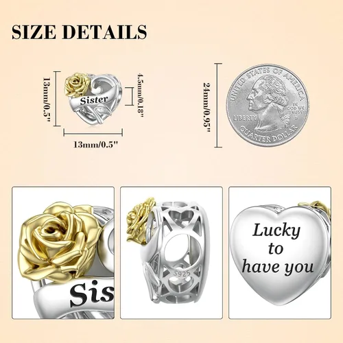 Vista 3 de SEVENWELL Dijes familiares para Pandora, cuentas de plata de ley 925 con diseño de corazón para pulsera, madre, hermana, hija, esposa, nana, mejor