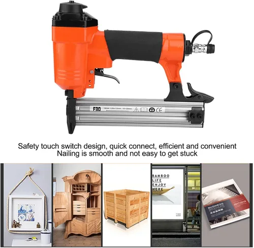Vista 9 de Pistola de clavos neumática F30, clavadora de acero fundido de grado industrial para carpintería, herramienta de grapadora de uñas recta resistente